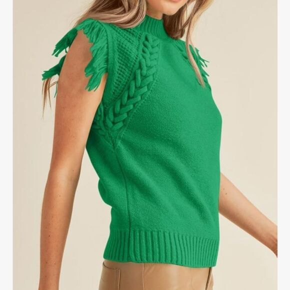 Vibrant Green Cowl Neck Sweater with Textured Knit Design Size Small - Picture 3 of 5